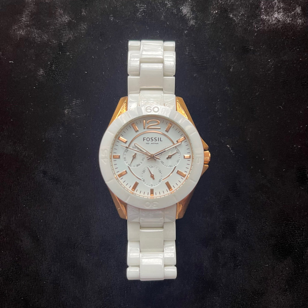 Fossil Ceramic Multifunction White Dial White Steel Strap Watch for Women - CE1006 Buy Now By Fossil