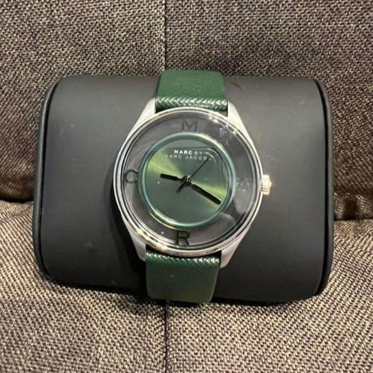 Marc Jacobs Tether Transparent Green Dial Green Leather Strap Watch for Women - MBM1378 Buy Now By Marc Jacobs