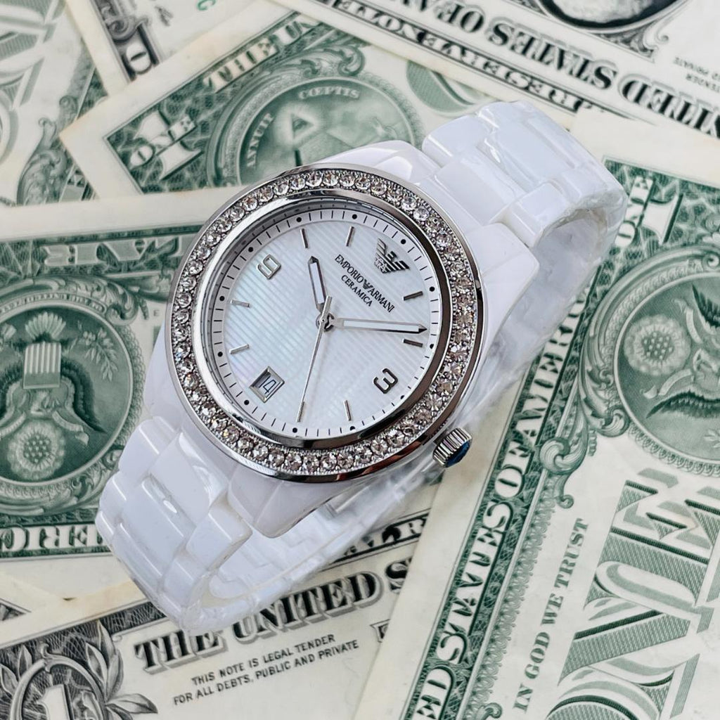 Emporio Armani Ceramica White Mother of Pearl Dial Stainless Steel Strap Watch For Women - AR1426 Buy Now By Emporio Armani