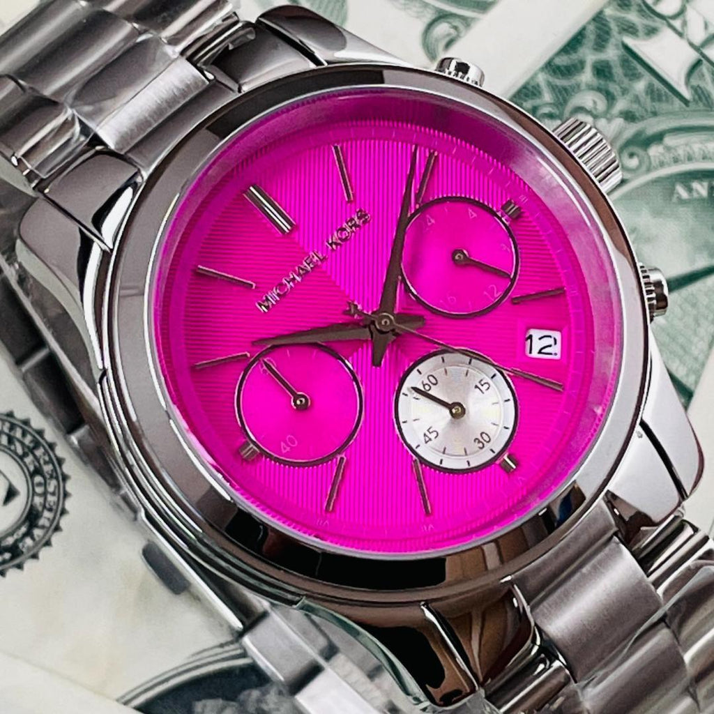 Michael Kors Runway Chronograph Pink Dial Silver Steel Strap Watch for Women - MK6160 Buy Now By Michael Kors