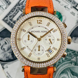Michael Kors Parker Champagne Dial Orange Leather Strap Watch for Women - MK2279 Buy Now By Michael Kors