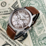 Emporio Armani Classic Chronograph Silver Dial Brown Leather Strap Watch For Men - AR2471 Buy Now By Emporio Armani