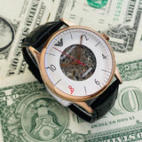 Emporio Armani Meccanico White Skeleton Dial Black Leather Strap Watch For Men - AR1924 Buy Now By Emporio Armani