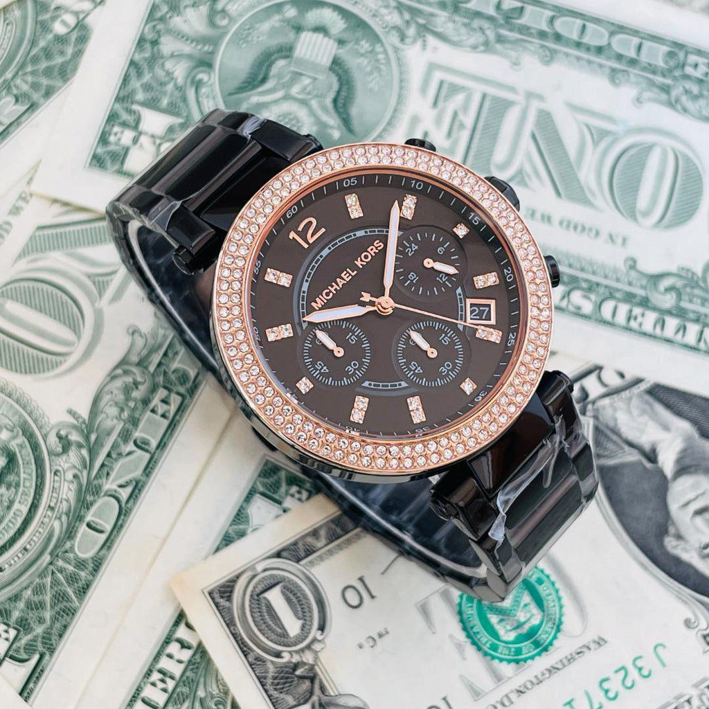 Michael Kors Parker Diamonds Black Dial Black Steel Strap Watch for Women - MK5885 Buy Now By Michael Kors