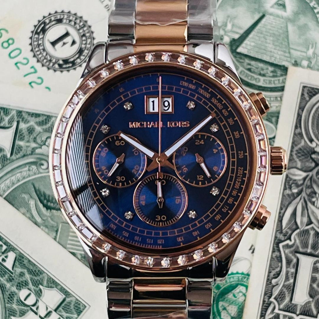 Michael Kors Brinkley Blue Dial Two Tone Steel Strap Watch for Women - MK6205 Buy Now By Michael Kors