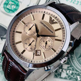 Emporio Armani Classic Chronograph Beige Dial Brown Leather Strap Watch For Men - AR2433 Buy Now By Emporio Armani