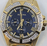 Bulova Crystal Collection Blue Dial Gold Steel Strap Watch for Men - 98C128 Buy Now By Bulova