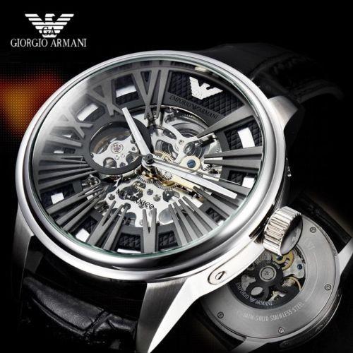 Emporio Armani Meccanico Automatic Black Dial Leather Strap Watch For Men - AR4629 Buy Now By Emporio Armani