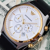 Emporio Armani Chronograph White Dial Brown Leather Strap Watch For Men - AR11033 Buy Now By Emporio Armani