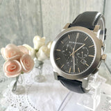 Burberry The City Chronograph Black Dial Black Leather Strap Watch for Men - BU9356 Buy Now By Burberry