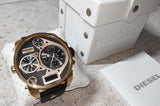 Diesel Big Daddy Gold & Black Dial Black Leather Strap Watch For Men - DZ7261 Buy Now By Diesel