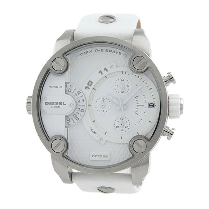 Diesel Badass Chronograph White Dial White Leather Strap Watch For Men - DZ7265 Buy Now By Diesel