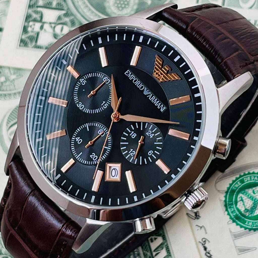 Emporio Armani Renato Chronograph Grey Dial Brown Leather Strap Watch For Men - AR2513 Buy Now By Emporio Armani