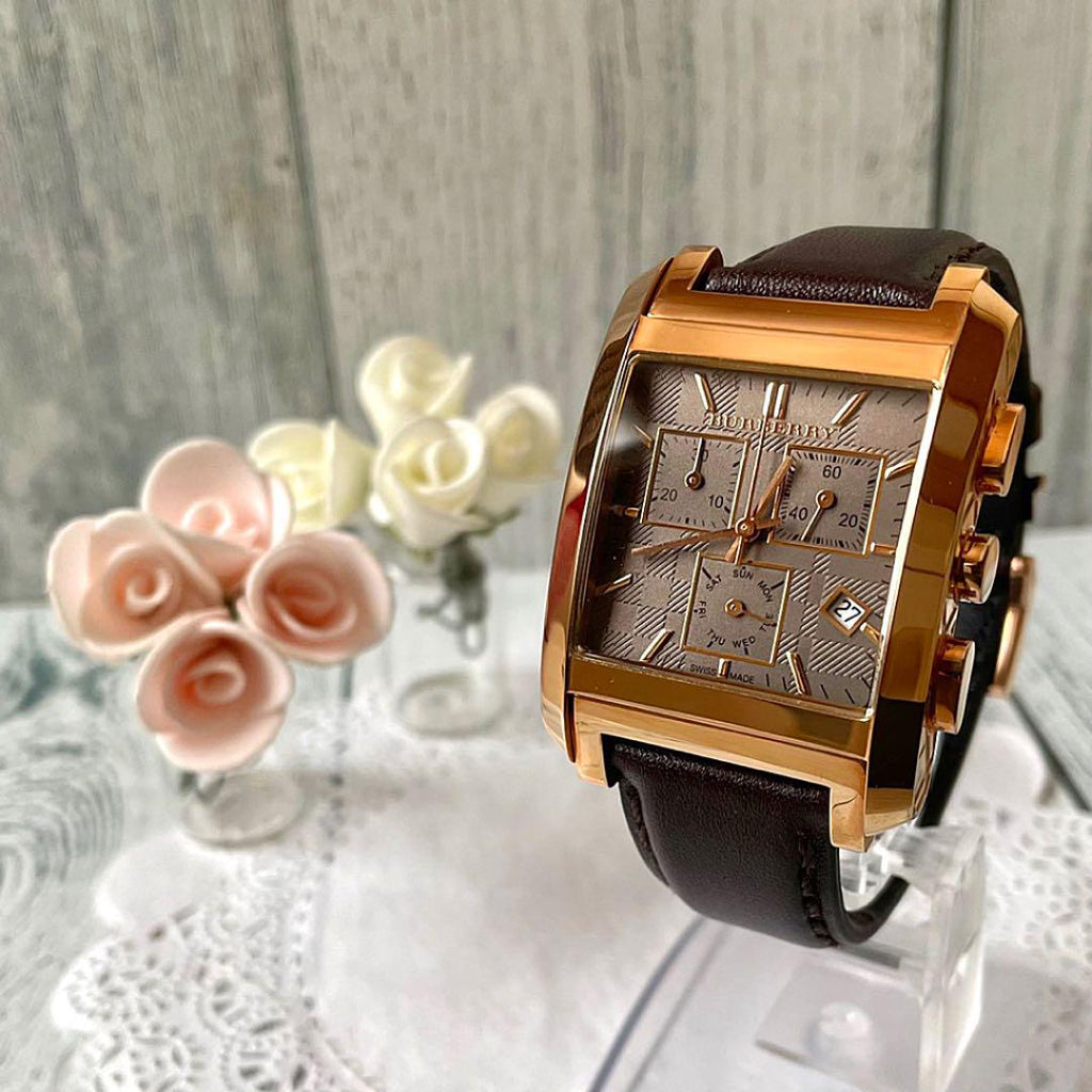 Burberry Heritage Chronograph Square Grey Dial Brown Leather Strap Watch for Men - BU1566 Buy Now By Burberry