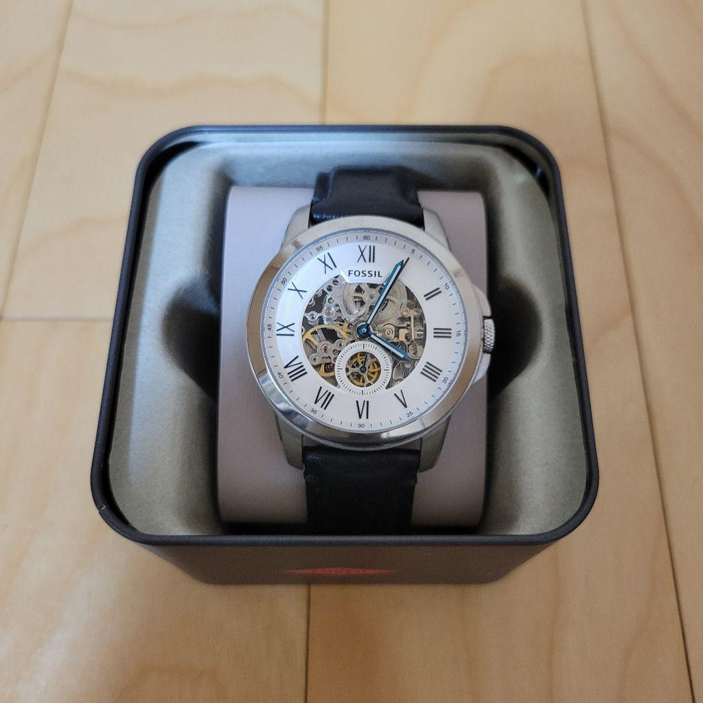 Fossil Grant Skeleton White Dial Black Leather Strap Watch for Men - ME3053 Buy Now By Fossil