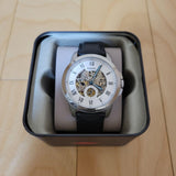 Fossil Grant Skeleton White Dial Black Leather Strap Watch for Men - ME3053 Buy Now By Fossil