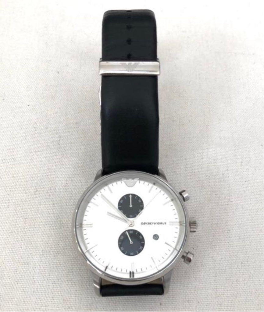 Emporio Armani Gianni White Dial Black Leather Strap Watch For Men - AR0385 Buy Now By Emporio Armani