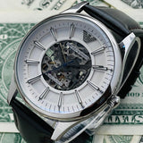 Emporio Armani Meccanico White Dial Brown Leather Strap Watch For Men - AR1946 Buy Now By Emporio Armani