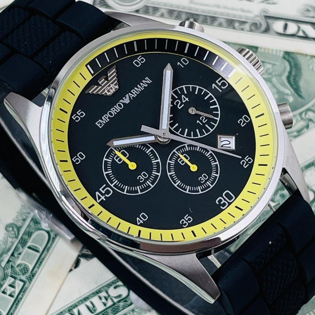 Emporio Armani Chronograph Black Dial Black Rubber Strap Watch For Men - AR5865 Buy Now By Emporio Armani