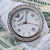 Emporio Armani Ceramica White Mother of Pearl Dial Stainless Steel Strap Watch For Women - AR1426
