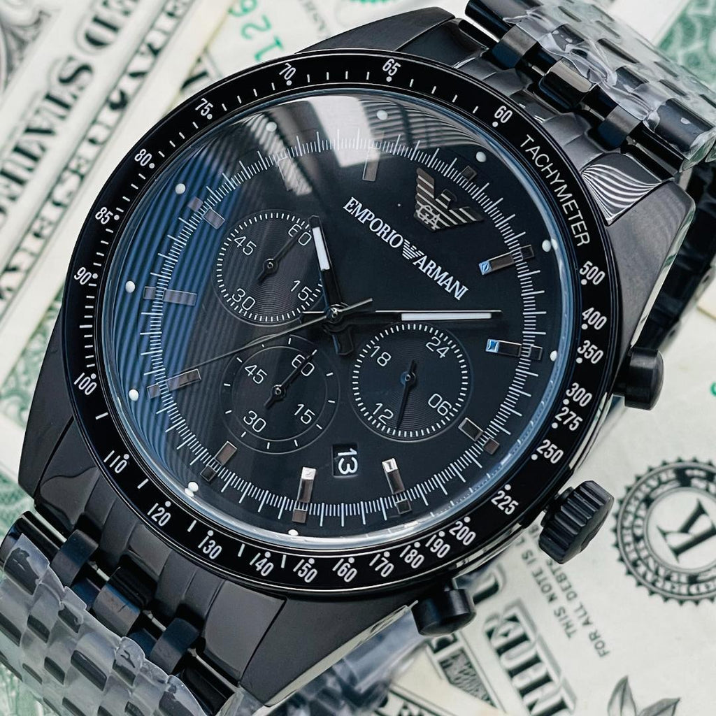 Emporio Armani Tazio Chronograph Black Dial Black Steel Strap Watch For Men - AR5989 Buy Now By Emporio Armani