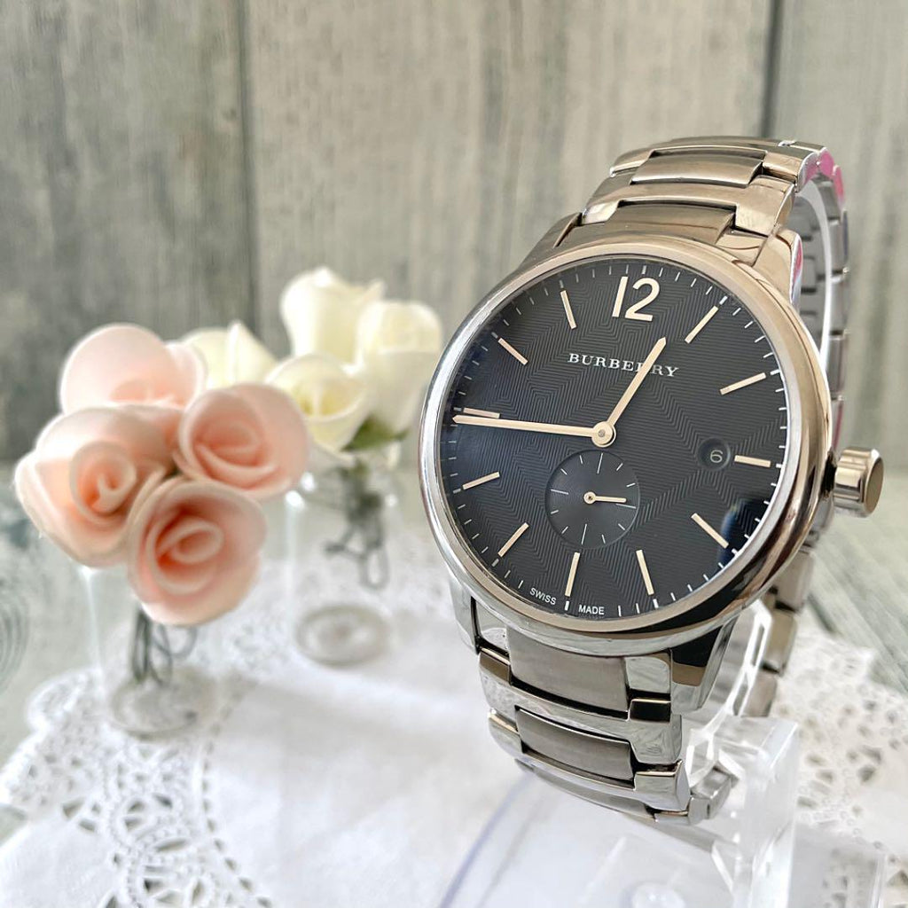 Burberry The Classic Round Black Dial Silver Steel Strap Watch for Men - BU10005 Buy Now By Burberry