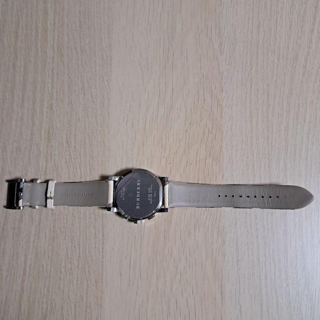 Burberry The City Nova White Dial Checked Leather Strap Watch for Men - BU9357