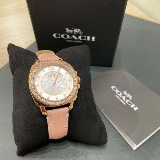 Coach Boyfriend Mother of Pearl White Dial Pink Leather Strap Watch for Women - 14503151 Buy Now By Coach