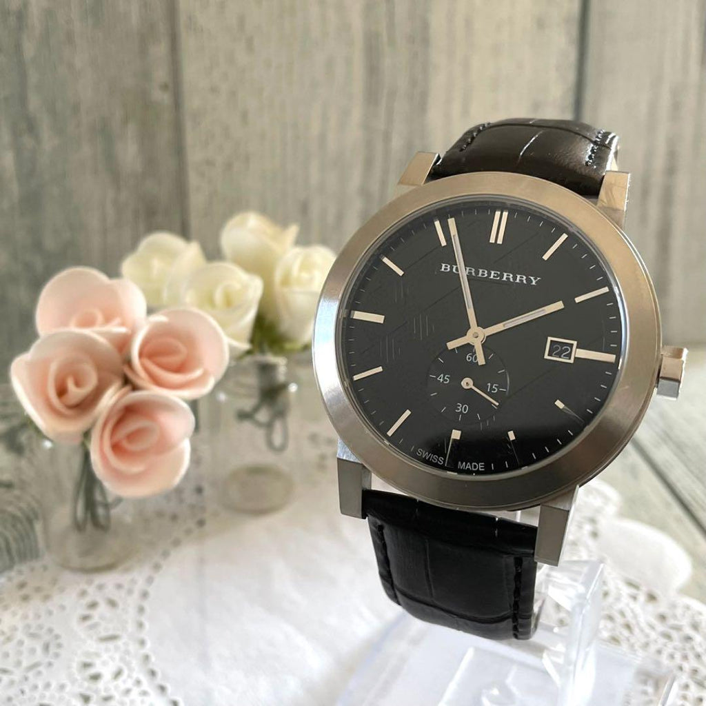 Burberry The City Black Dial Black Leather Strap Watch for Men - BU9906 Buy Now By Burberry