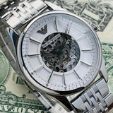 Emporio Armani Meccanico Skeleton Silver Dial Silver Steel Strap Watch For Men - AR1945 Buy Now By Emporio Armani