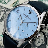 Emporio Armani Chronograph Blue Dial Blue Leather Strap Watch For Men - AR1889 Buy Now By Emporio Armani