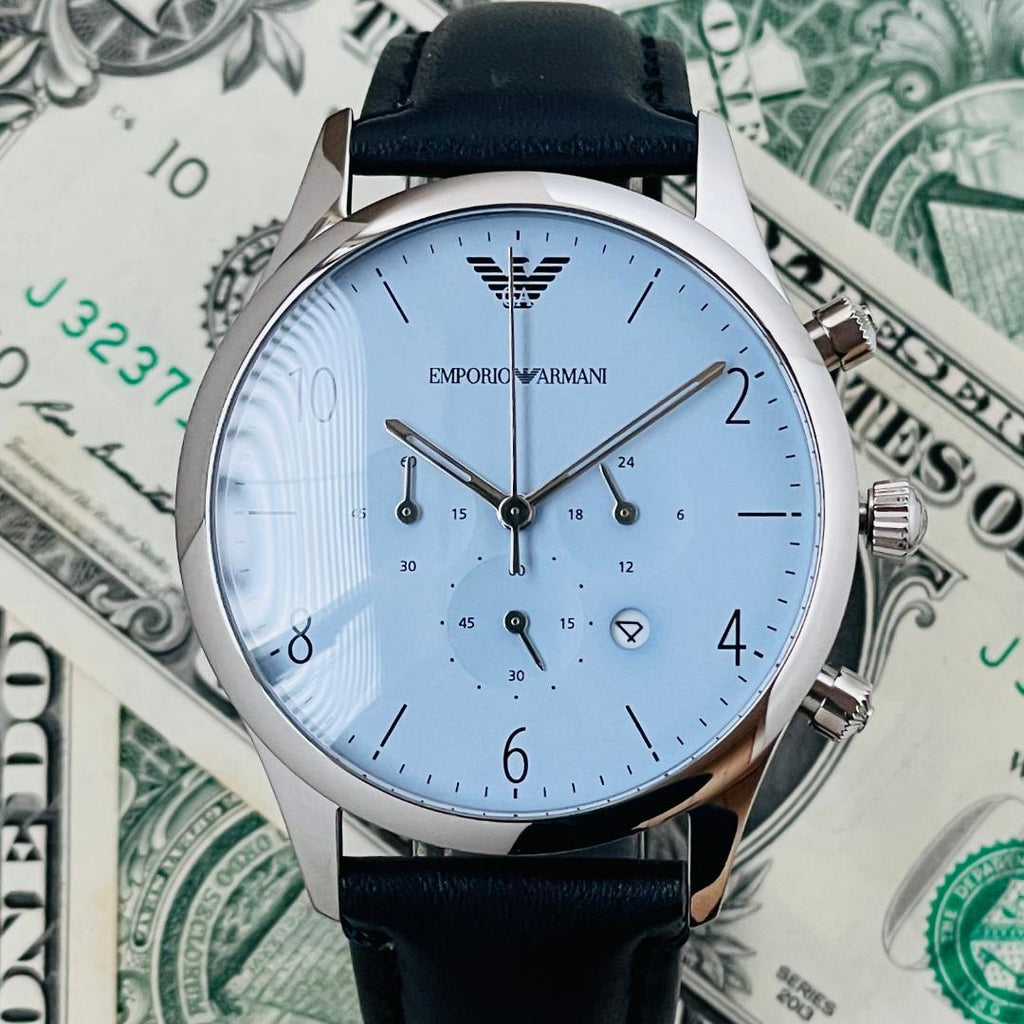 Emporio Armani Chronograph Blue Dial Blue Leather Strap Watch For Men - AR1889 Buy Now By Emporio Armani