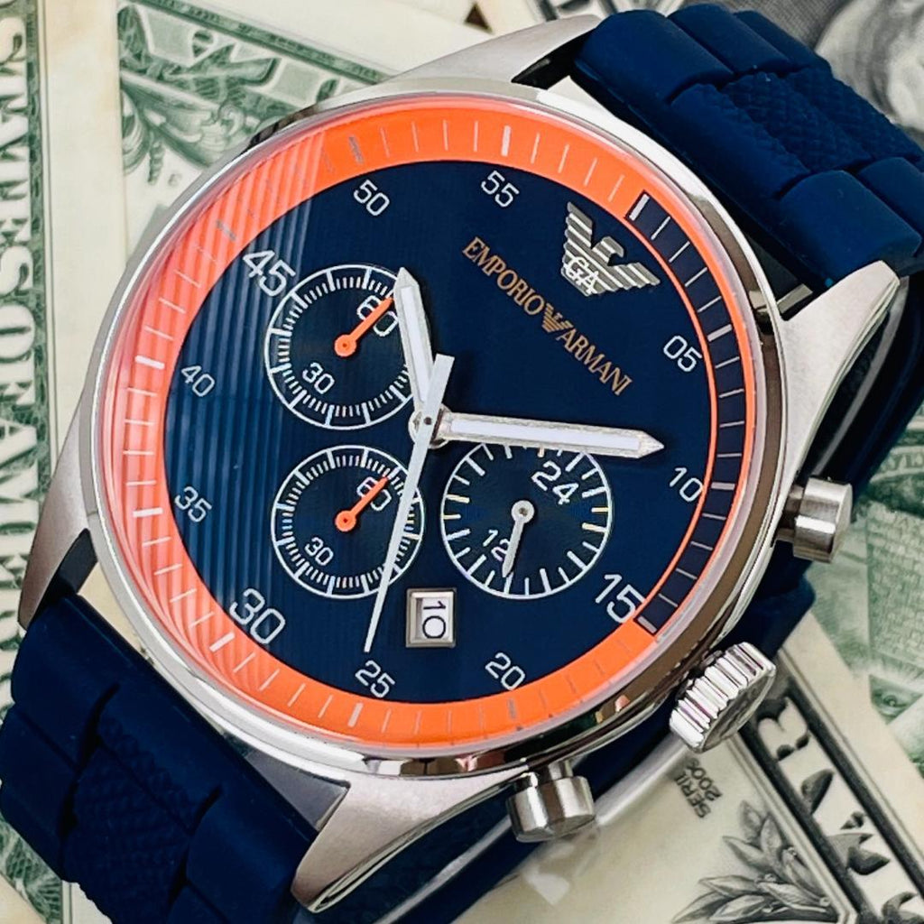 Emporio Armani Chronograph Blue Dial Blue Rubber Strap Watch For Men - AR5864 Buy Now By Emporio Armani