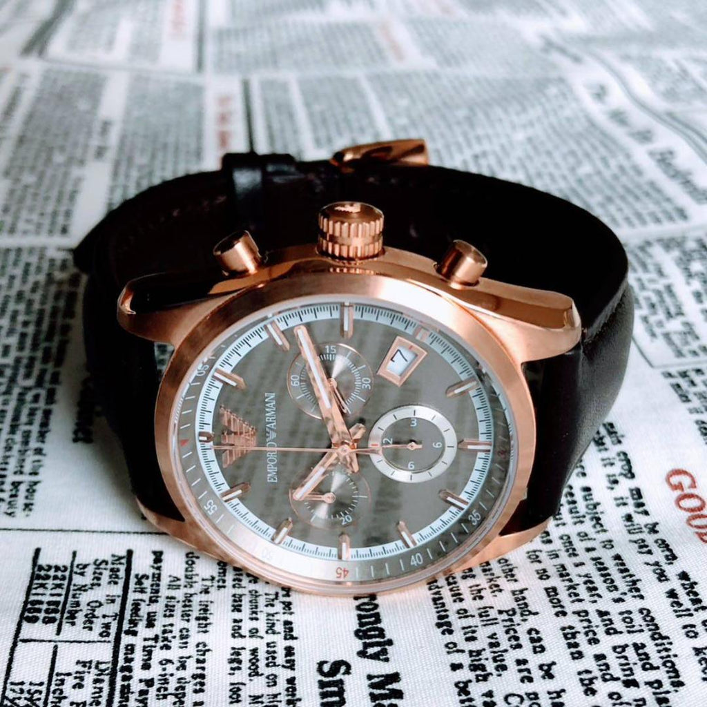 Emporio Armani Chronograph Gray Dial Brown Leather Strap Watch For Men - AR6043 Buy Now By Emporio Armani