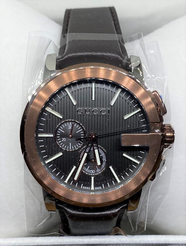 Gucci G Chrono Black Dial Brown Leather Strap Watch For Men - YA101202 Buy Now By Gucci