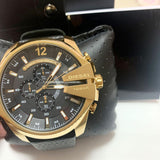 Diesel Mega Chief Chronograph Black Dial Black Leather Strap Watch For Men - DZ4344 Buy Now By Diesel