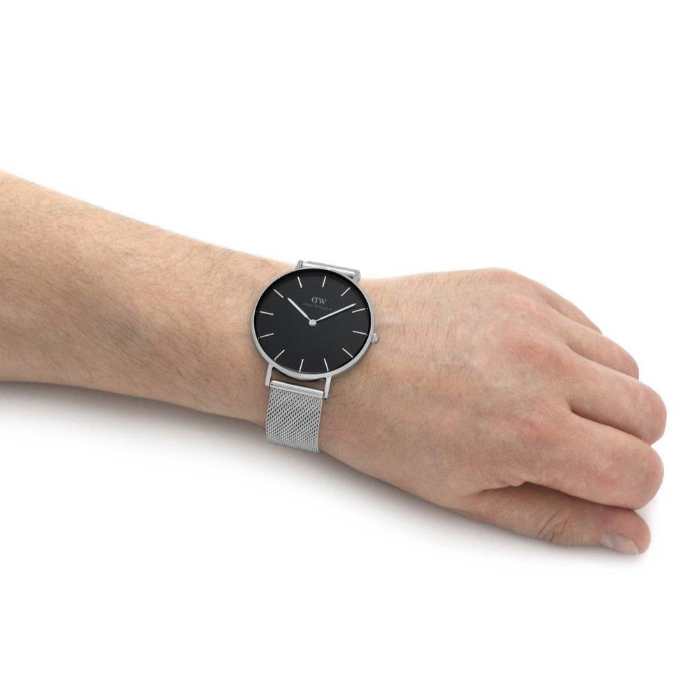 Daniel Wellington Petite Sterling Black Dial Silver Mesh Bracelet Watch For Women - DW00100304 Buy Now By Daniel Wellington