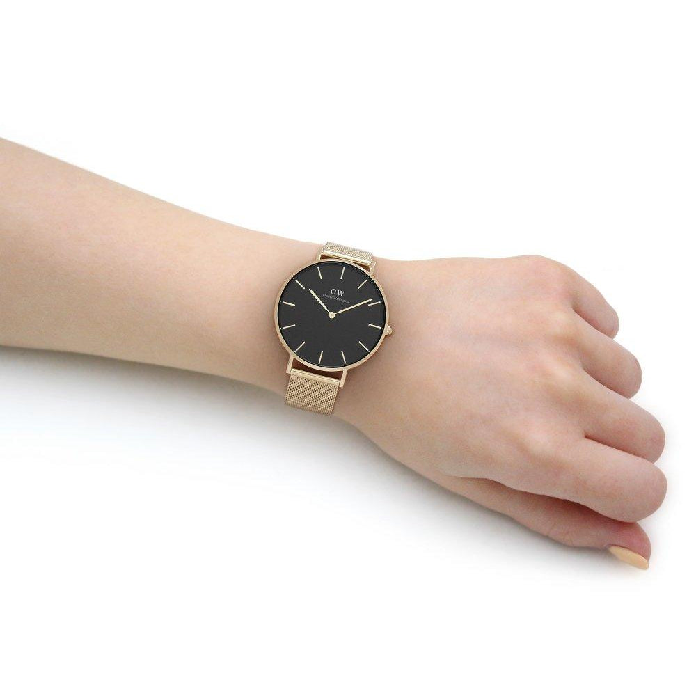 Daniel Wellington Petite Evergold Black Dial Gold Mesh Strap Watch For Women - DW00100345 Buy Now By Daniel Wellington