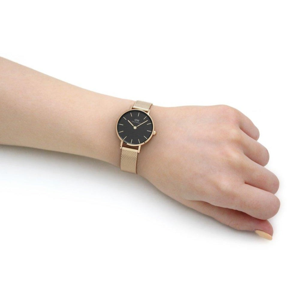 Daniel Wellington Classic Petite Evergold Black Dial Gold Mesh Bracelet Watch For Women - DW00100349 Buy Now By Daniel Wellington