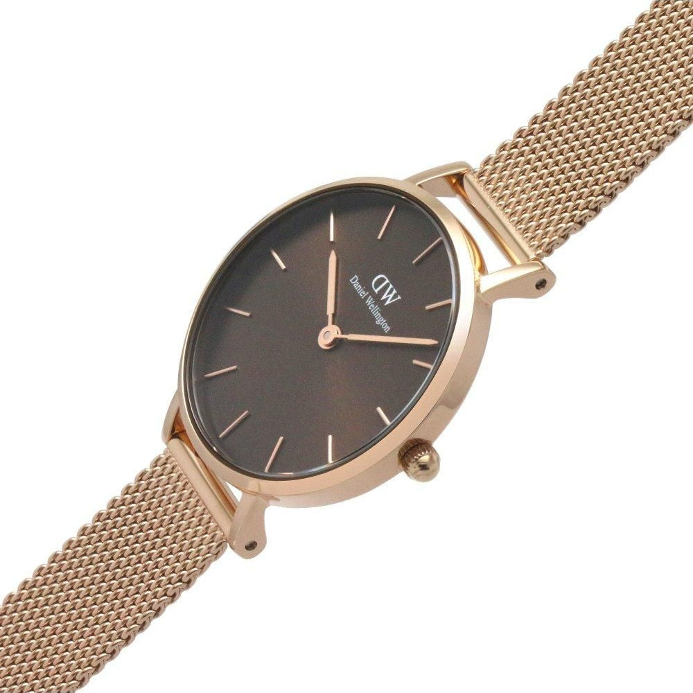 Daniel Wellington Petite Amber Brown Dial Gold Mesh Strap Watch For Women - DW00100476 Buy Now By Daniel Wellington