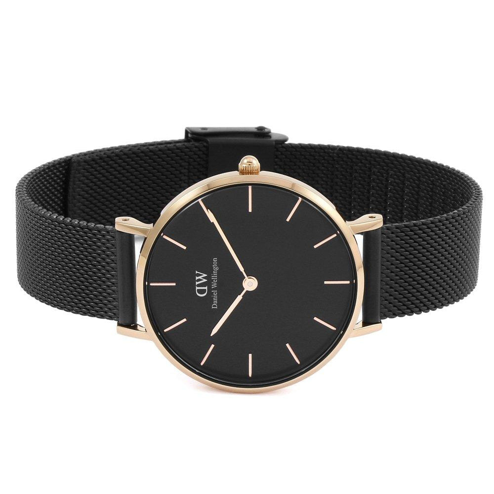 Daniel Wellington Petite Ashfield Black Dial Black Mesh Bracelet Watch Watch For Women - DW00100201 Buy Now By Daniel Wellington
