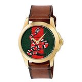 Gucci Le Marche Des Merveilles Green and Red Dial Brown Leather Strap Unisex Watch - YA1264012 Buy Now By Gucci