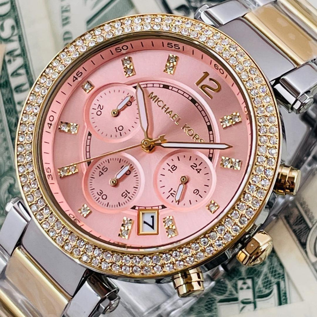 Michael Kors Parker Pink Dial Two Tone Steel Strap Watch for Women - MK6140 Buy Now By Michael Kors