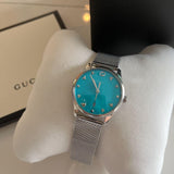Gucci G-Timeless Turquiose Mother of Pearl Dial Silver Mesh Bracelet Watch For Women - YA1264039 Buy Now By Gucci