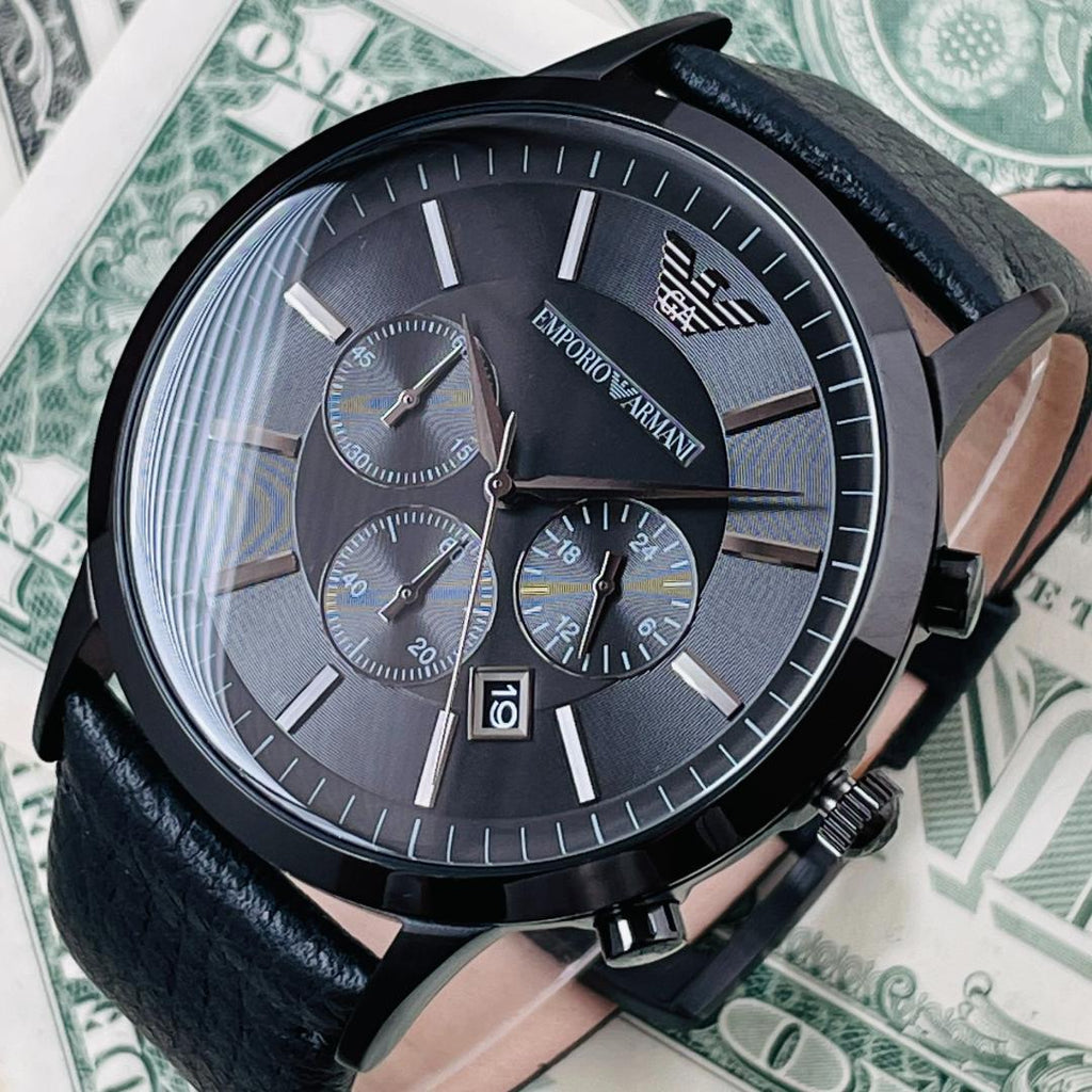 Emporio Armani Sportivo Chronograph Black Dial Black Leather Strap Watch For Men - AR2461 Buy Now By Emporio Armani