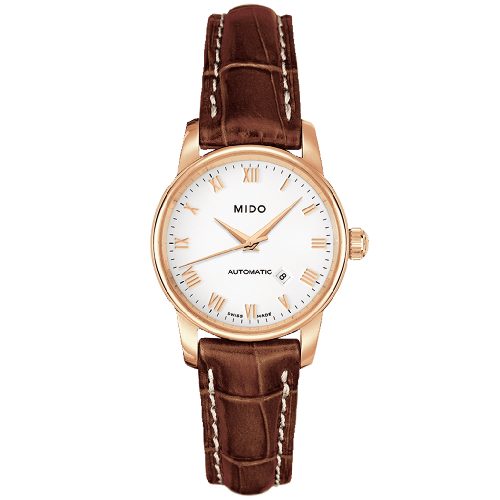 Mido Baroncelli III Automatic White Dial Brown Leather Strap Watch For Women - M7600.3.26.8 Buy Now By Mido