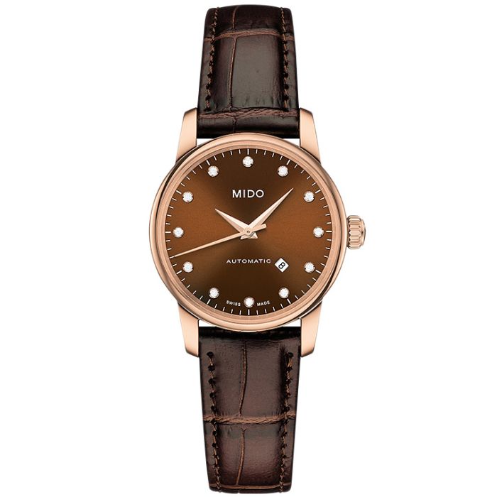 Mido Baroncelli III Automatic Diamonds Brown Dial Brown Leather Strap Watch For Women - M7600.3.64.8 Buy Now By Mido