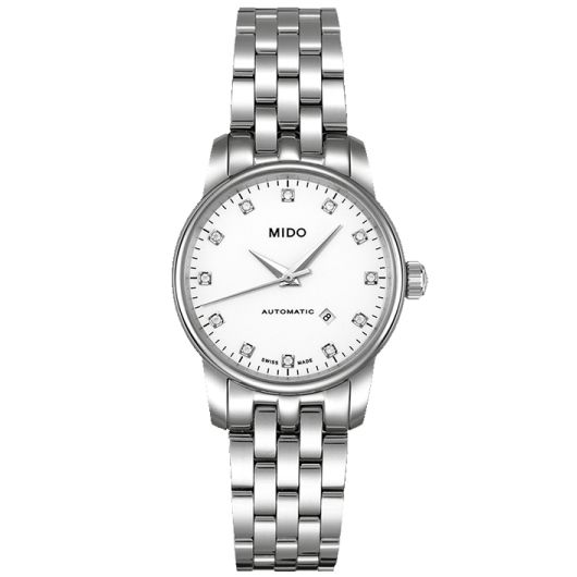 Mido Baroncelli III Automatic Diamonds White Dial Silver Steel Strap Watch For Women - M7600.4.66.1 Buy Now By Mido