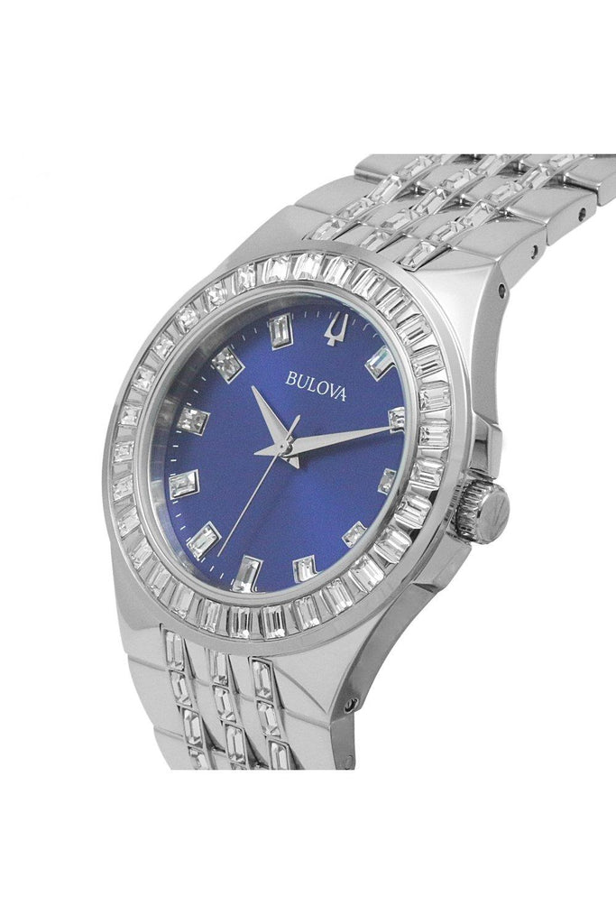 Bulova Phantom Baguette Crystal Blue Dial Silver Steel Strap Watch for Men - 96A254 Buy Now By Bulova