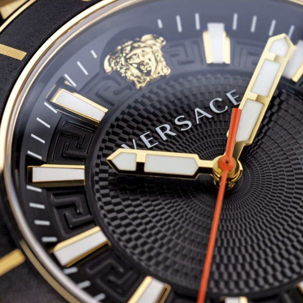 Versace Greca Sport Quartz Black Dial Gold Steel Strap Watch for Men - VEZ300721 Buy Now By Versace